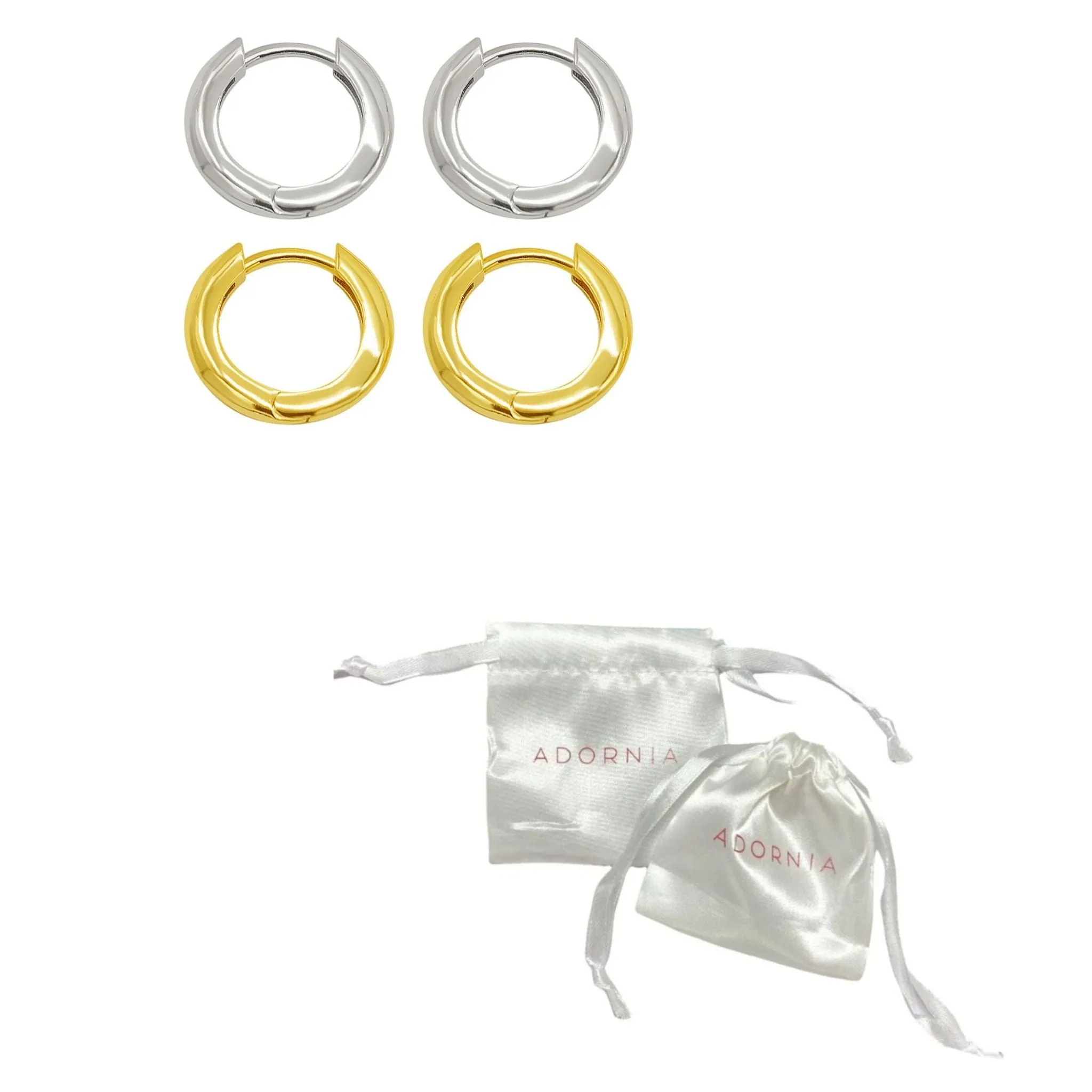 14K Gold Plated And Silver Plated Set Of Huggie Hoop Earrings