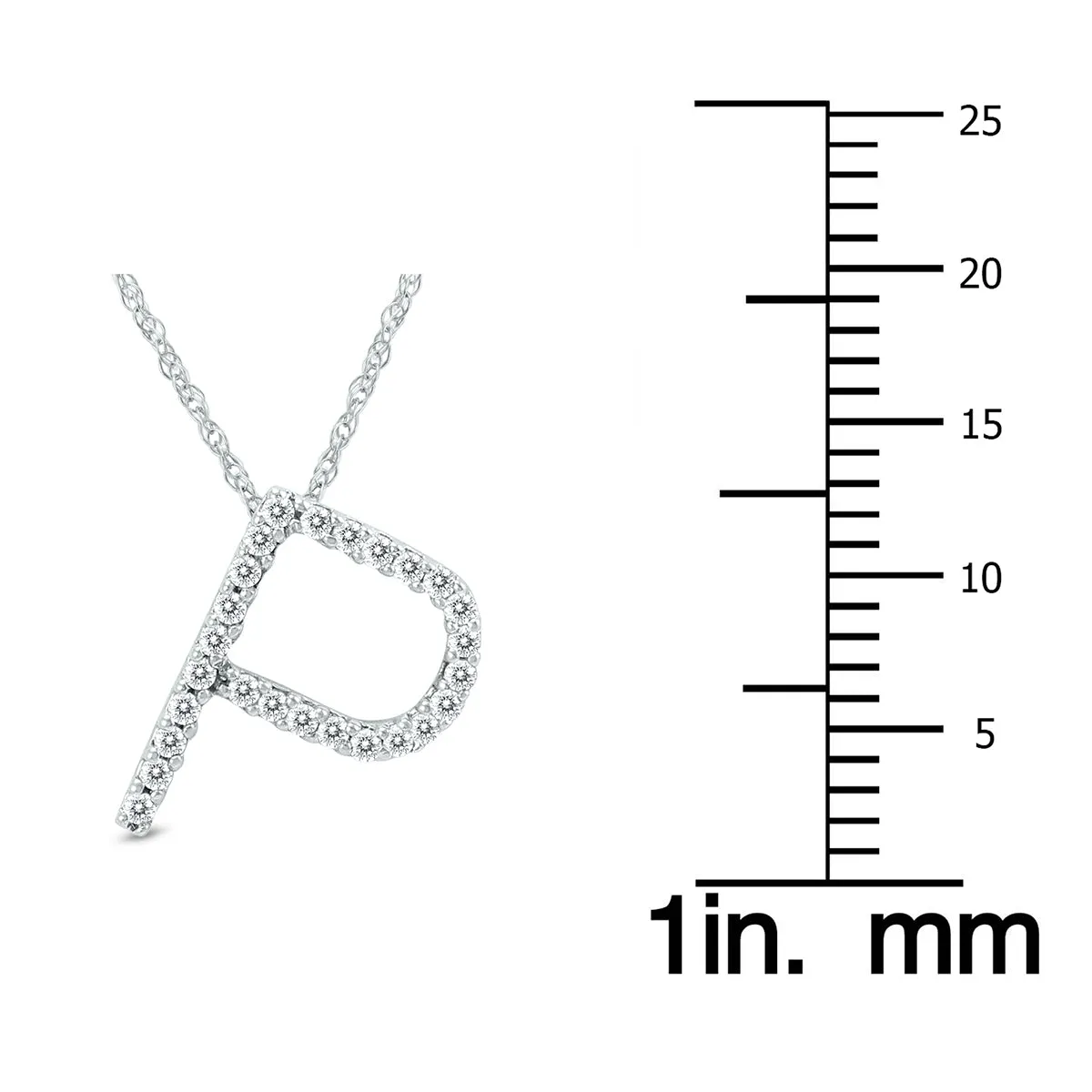 1/6 Carat Tw P Initial Diamond Pendant Necklace In 10K White Gold With Adjustable Chain