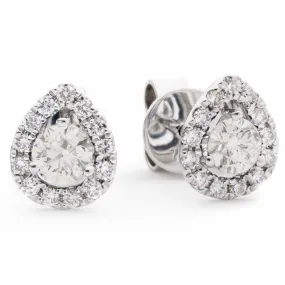 18ct White Gold 0.60ct Pear Cut Diamond Halo Stud Earrings
