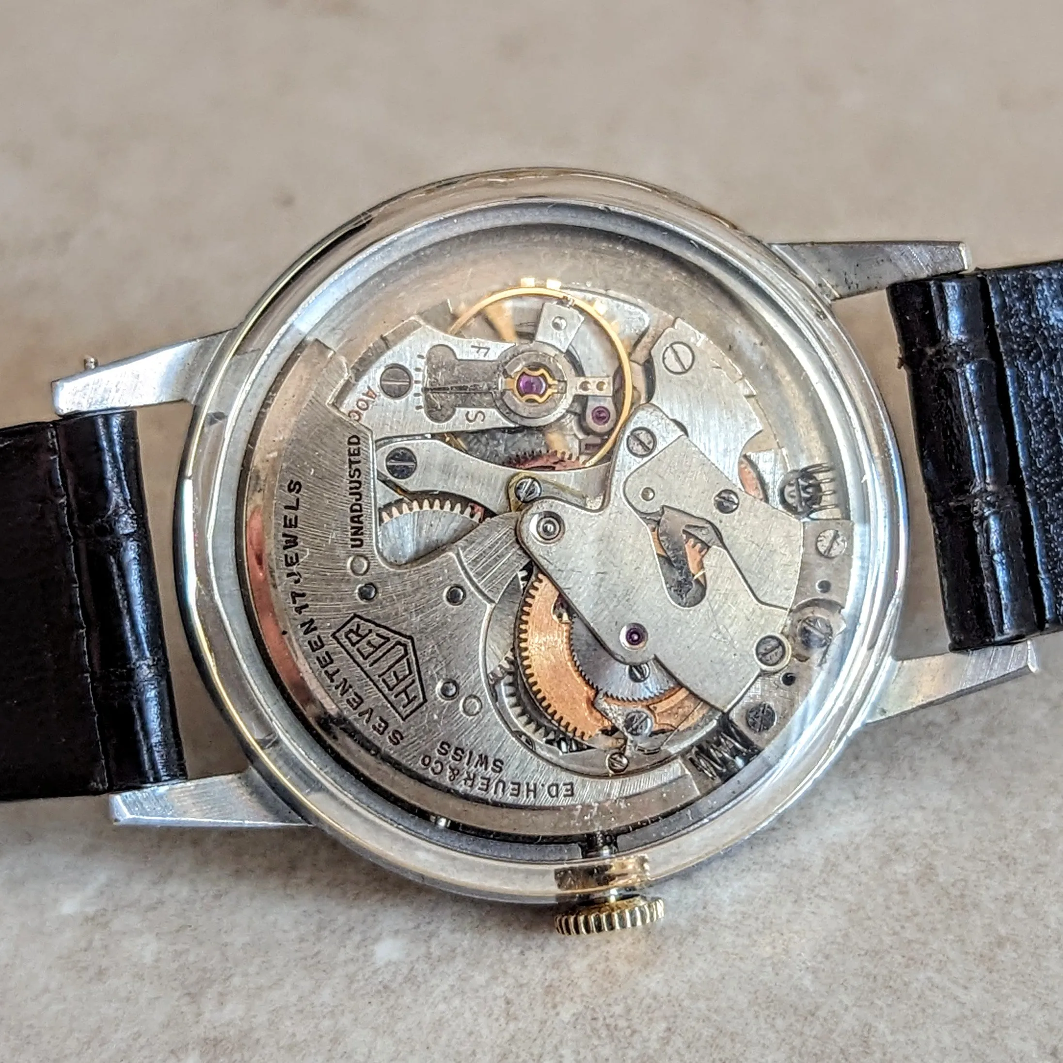 1950s HEUER Bumper Automatic Triple Calendar Wristwatch Ref. 1806 17 Jewels Vintage Watch