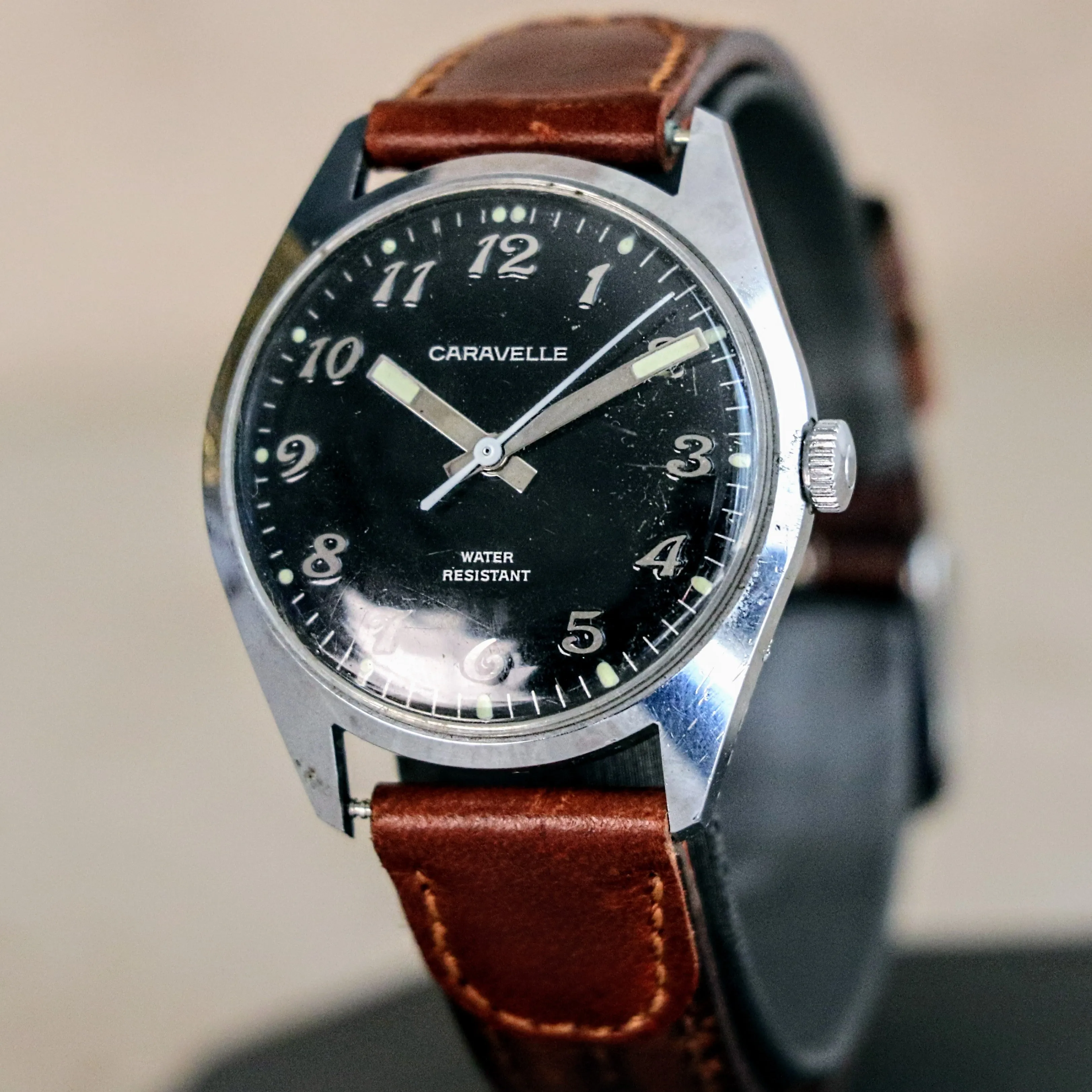 1975 CARAVELLE Wristwatch by Bulova – Vintage Black Dial Watch