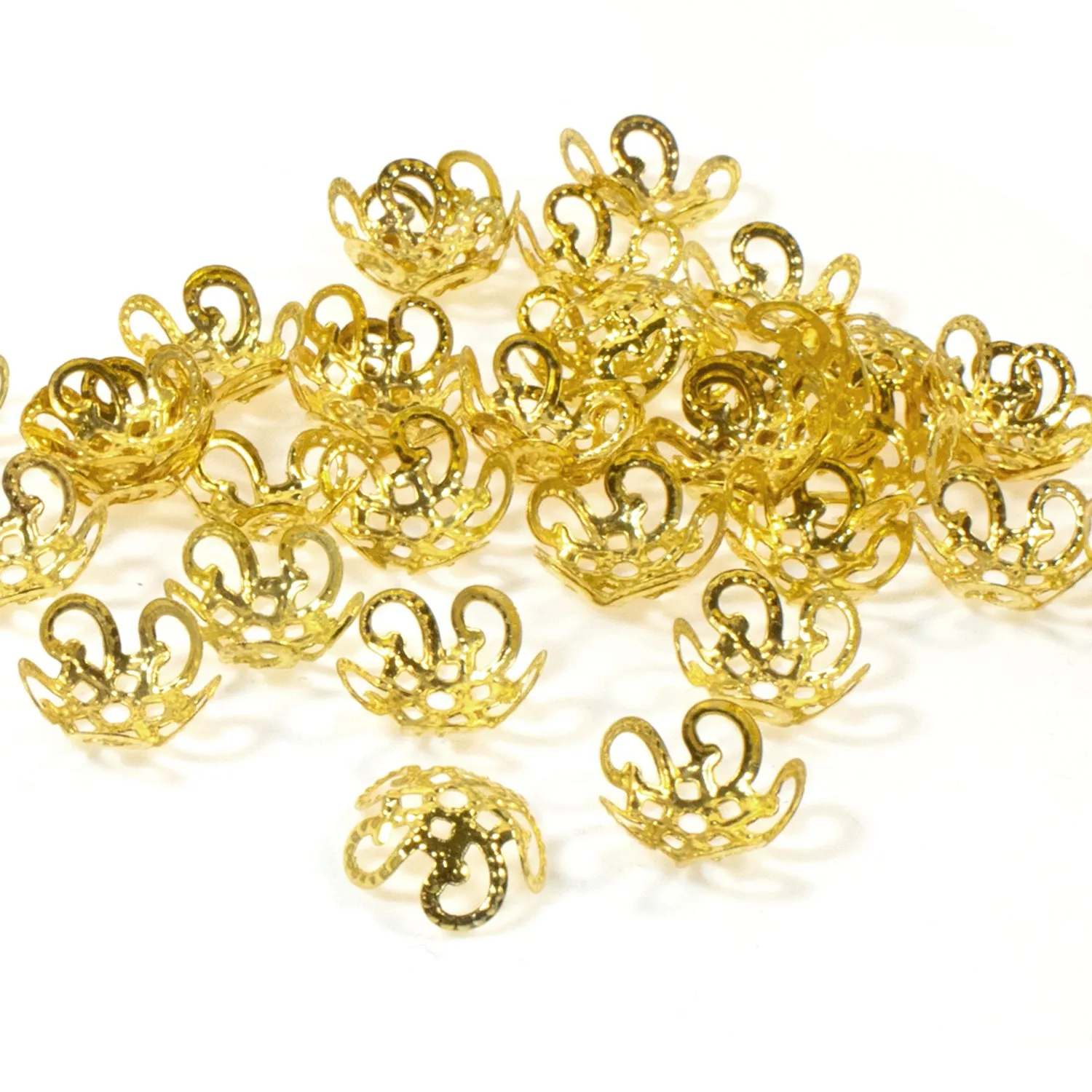 50/Pkg 9mm Flexible Gold Bead Caps, Filigree Flower Caps Fits 8mm  Beads