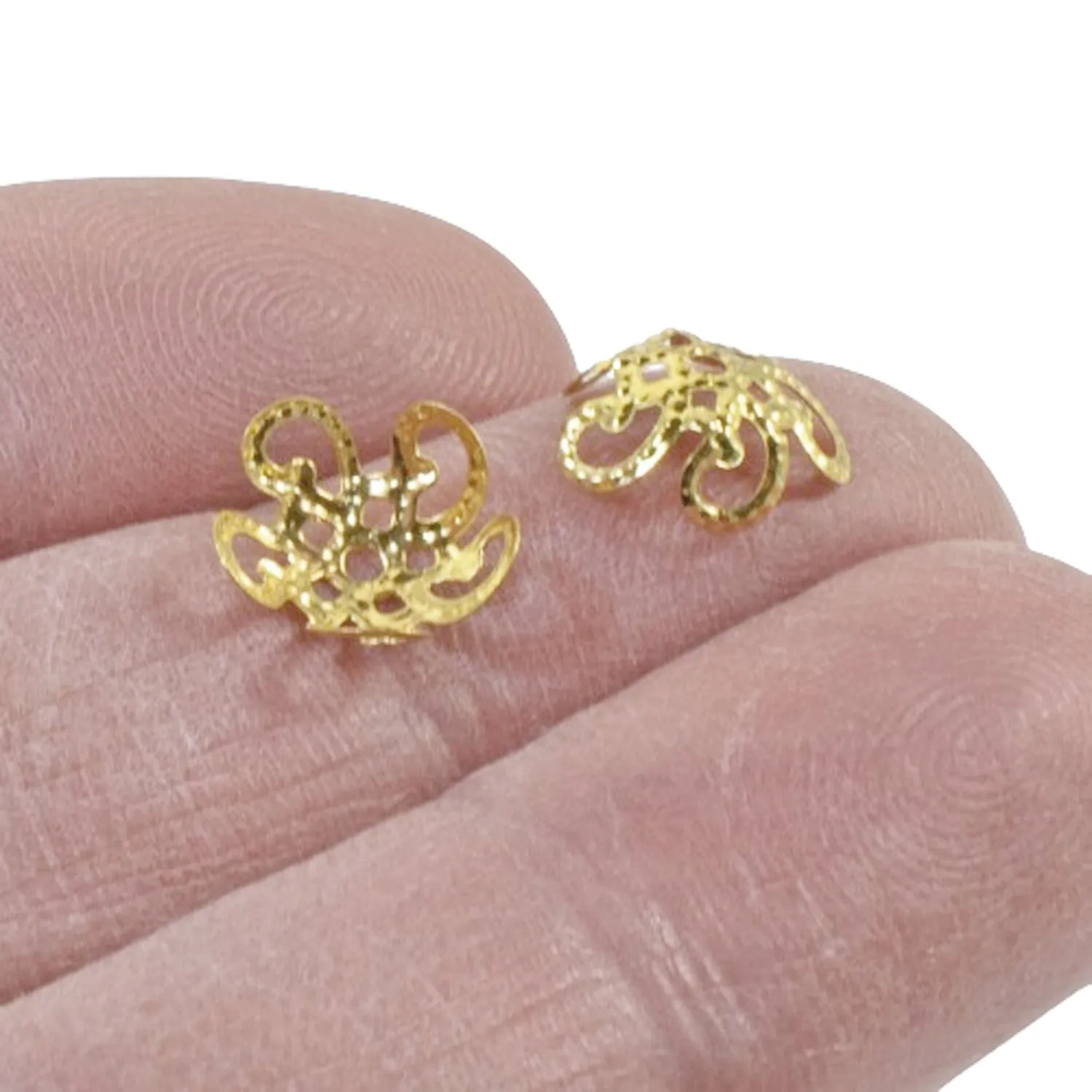 50/Pkg 9mm Flexible Gold Bead Caps, Filigree Flower Caps Fits 8mm  Beads