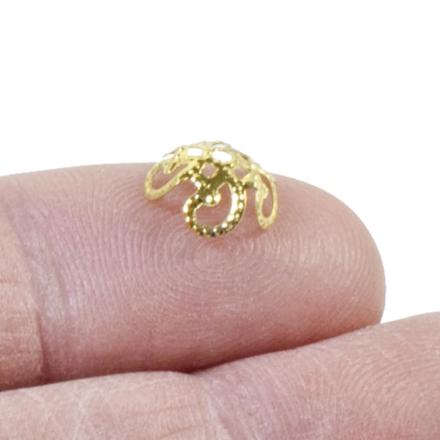 50/Pkg 9mm Flexible Gold Bead Caps, Filigree Flower Caps Fits 8mm  Beads