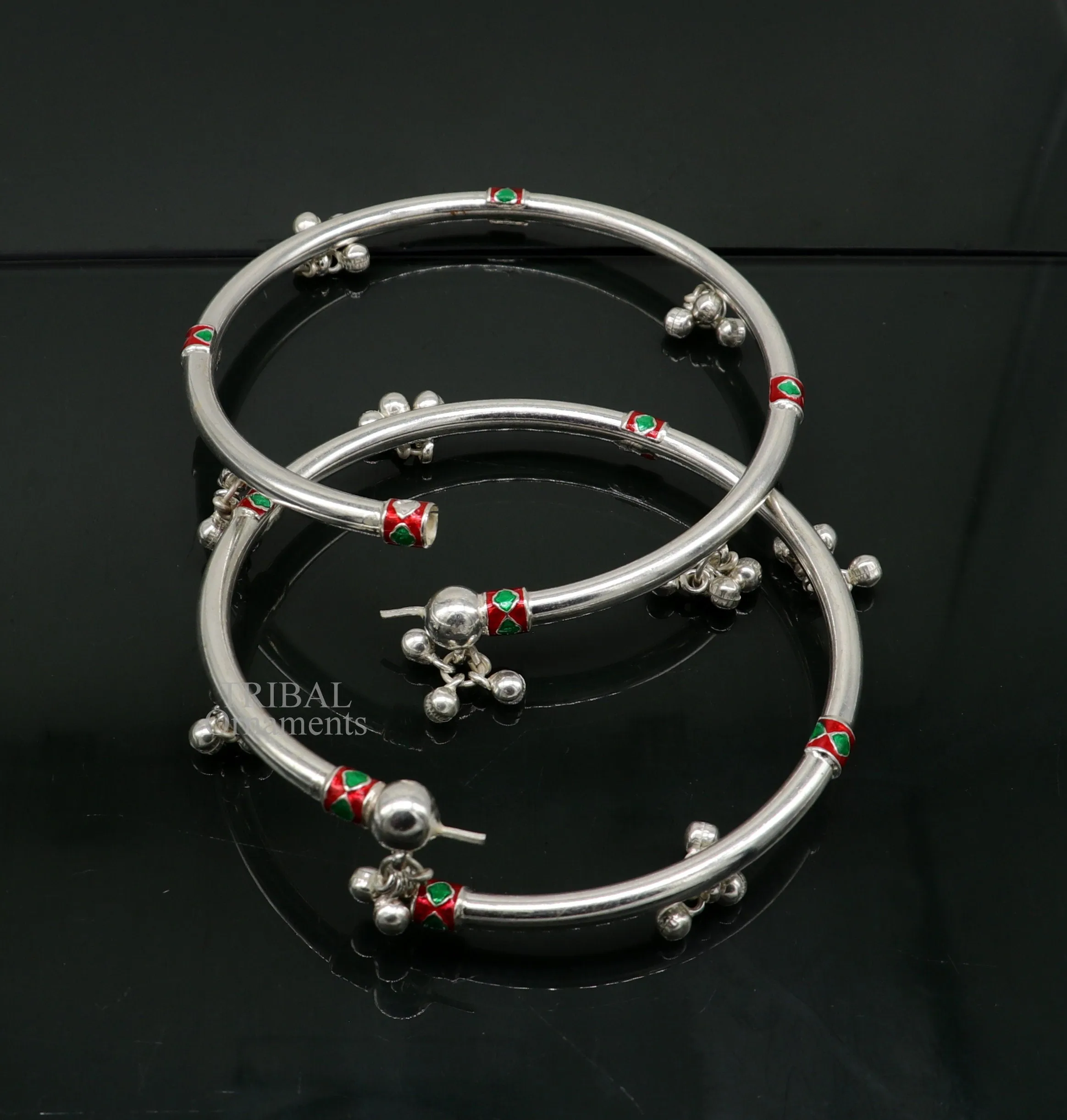 925 sterling silver handmade amazing foot ankle plain bracelet kada with hanging noisy bells, belly dance jewelry from Rajasthan nsfk59