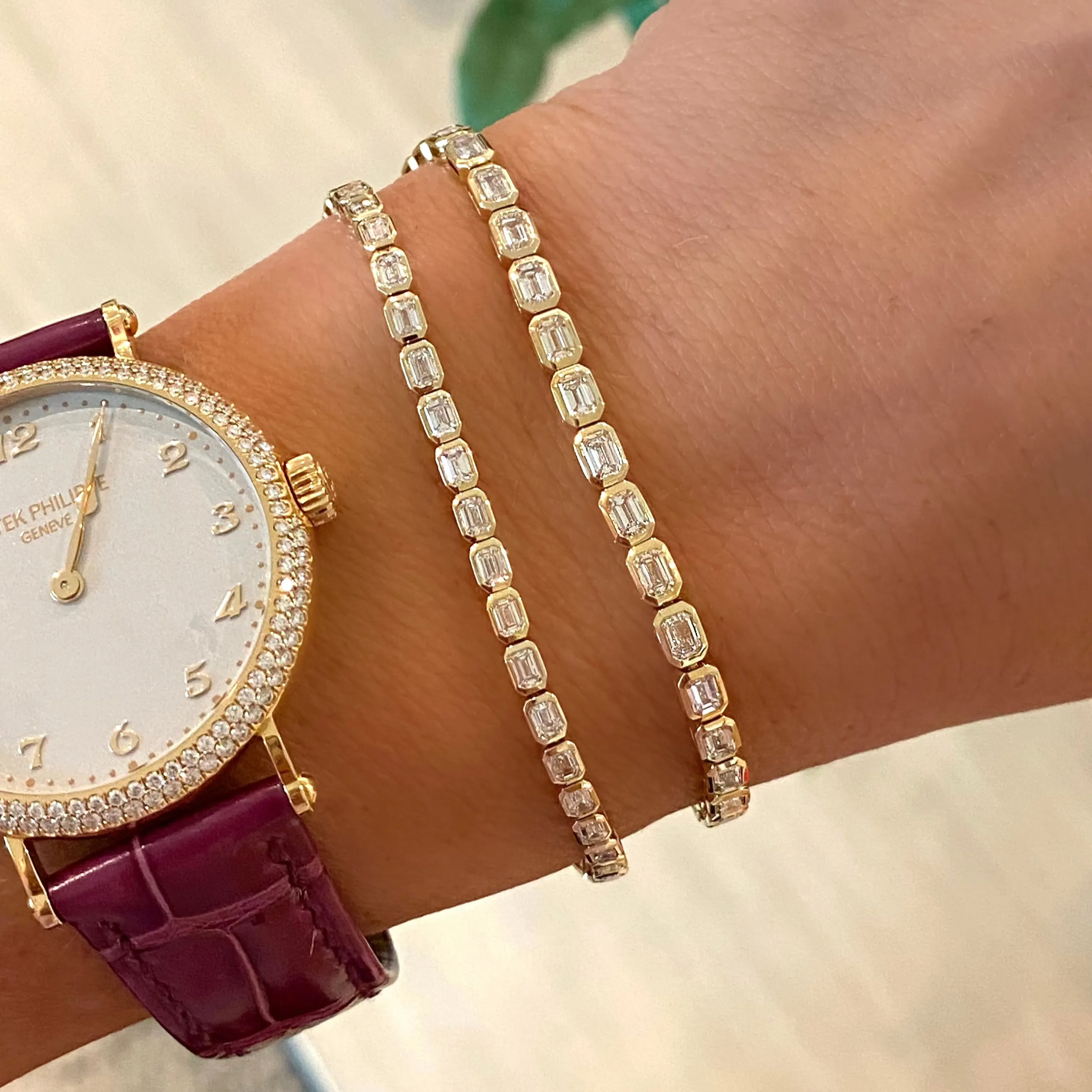 Bezel Emerald Cut Diamond Tennis Bracelet