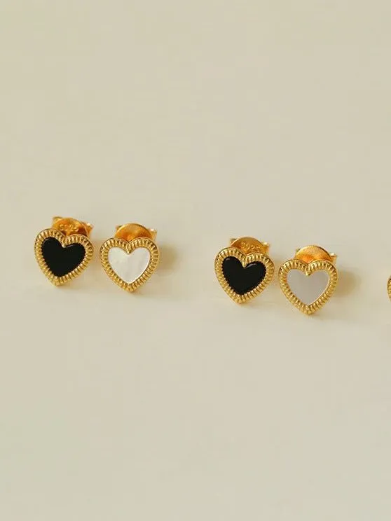 Black White Love Studs Earrings