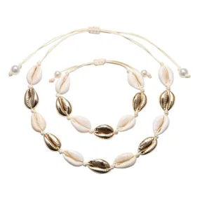 Bohemia  Nature Gold Seashell Cowrie Charm Necklaces