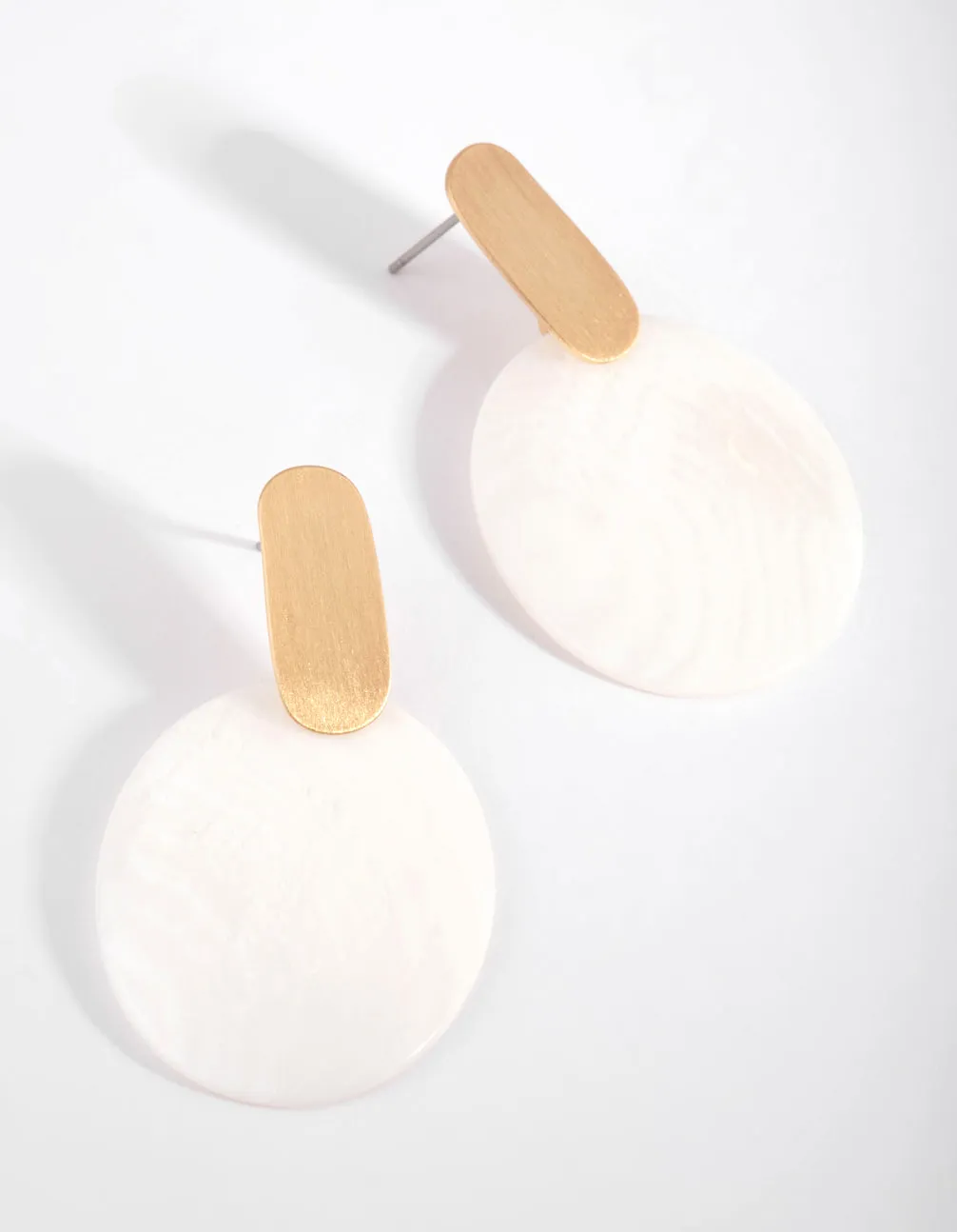 Brushed Gold Shell Disc Earrings