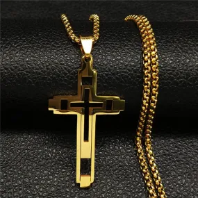 Cross Pendant Stainless Steel Male Necklace for Man Gold Color Men's Neck Chain