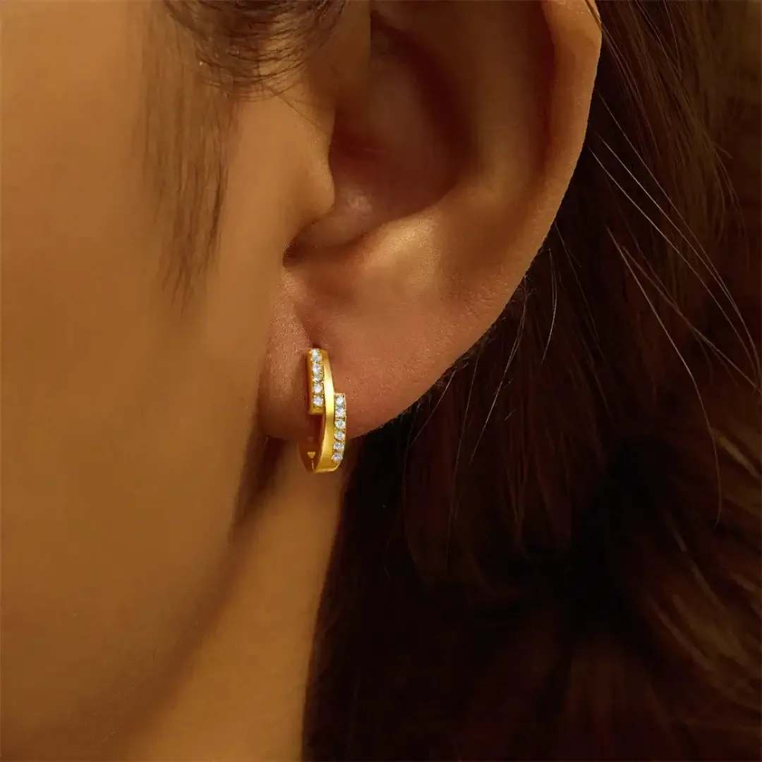 CZ Diamond Irregular Eternity Huggie Earrings