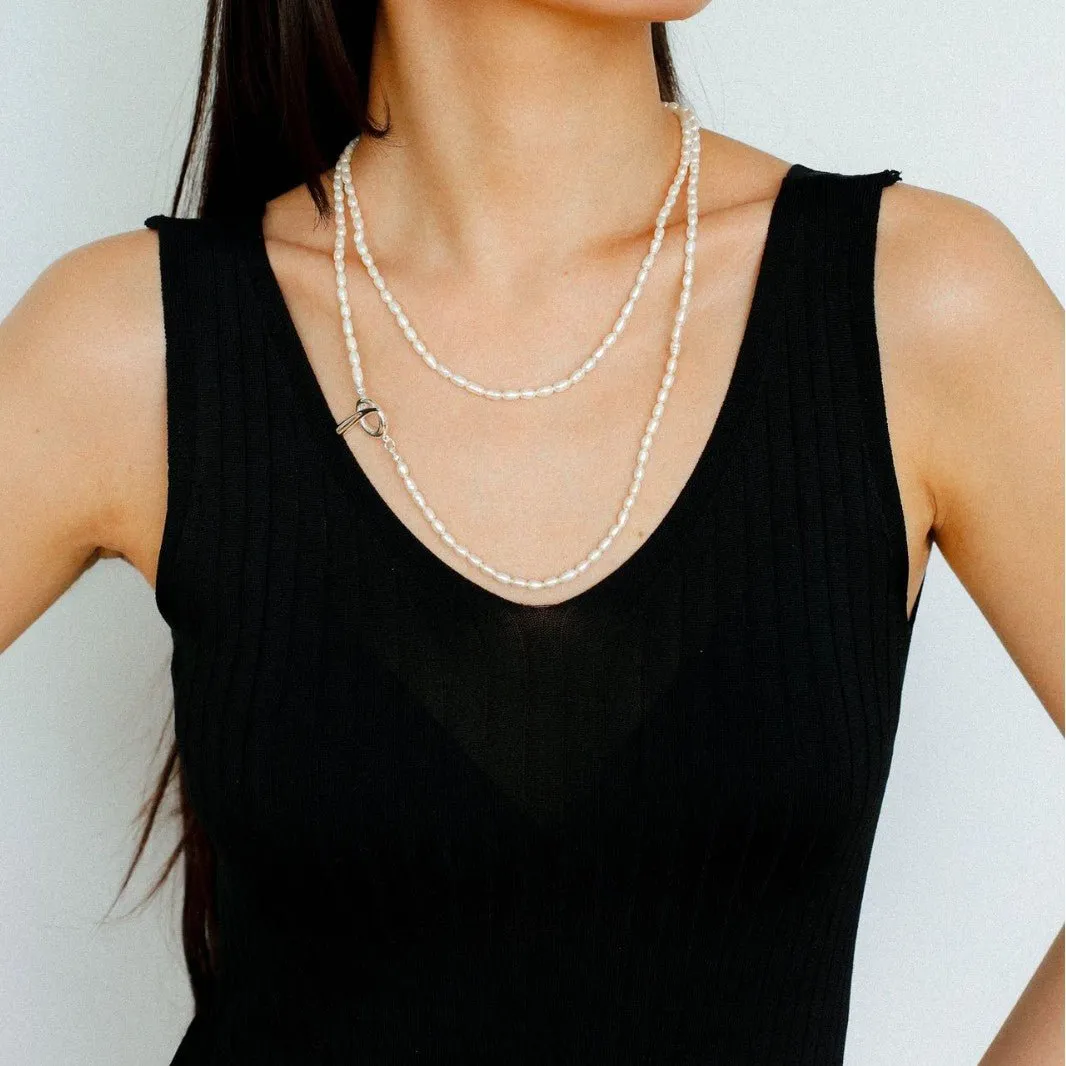 Daily Versatile Long Rice Pearl Necklace