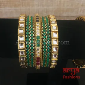 Emerald Green Stone Designer Bangles Set