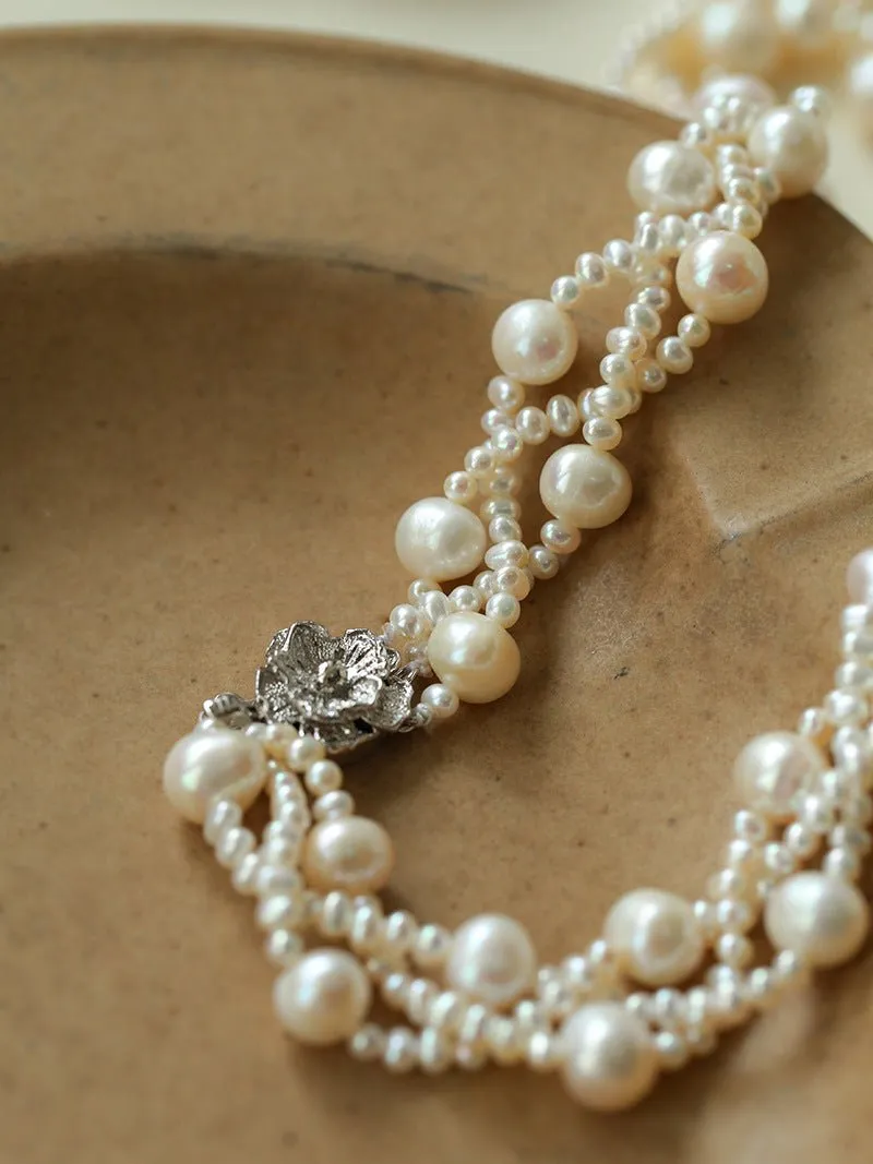 French Handcrafted Woven Seed Pearl Multi-Layer Necklace