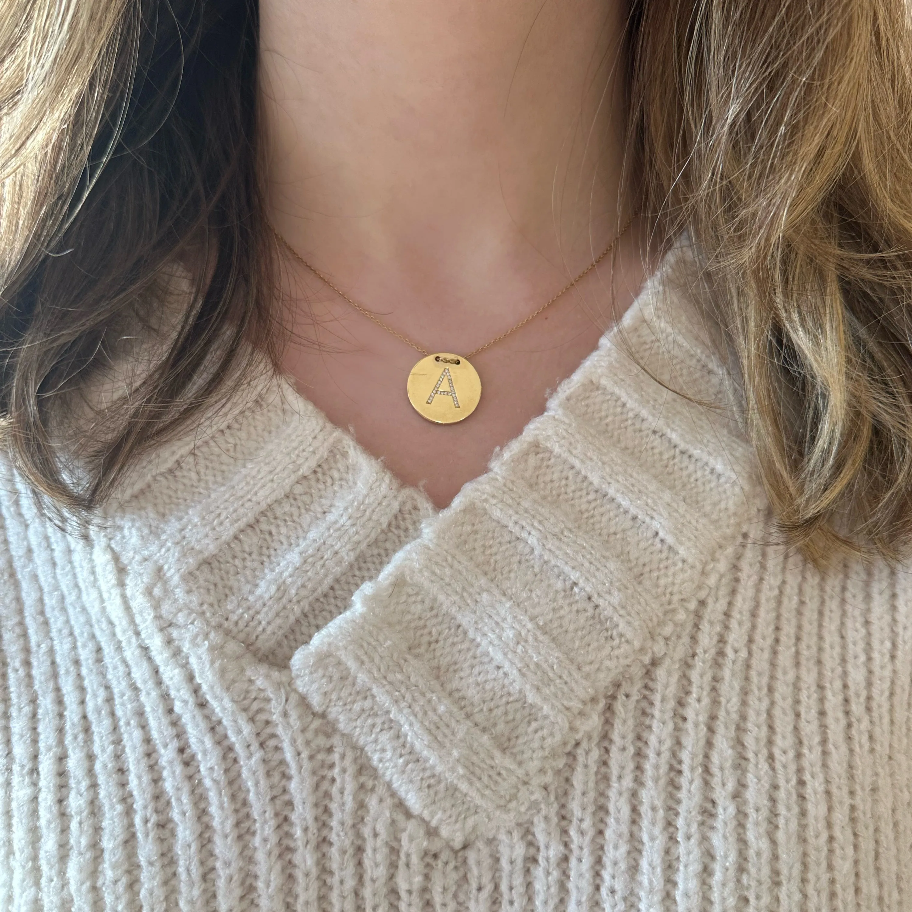 Gold & Diamond Initial Disc Pendant