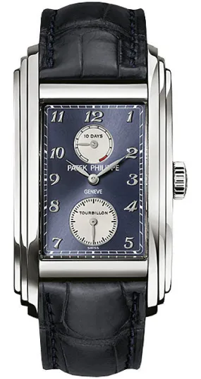 Patek Philippe 10 Day Tourbillion Blue Dial Alligator Leather Men's Watch 5101G