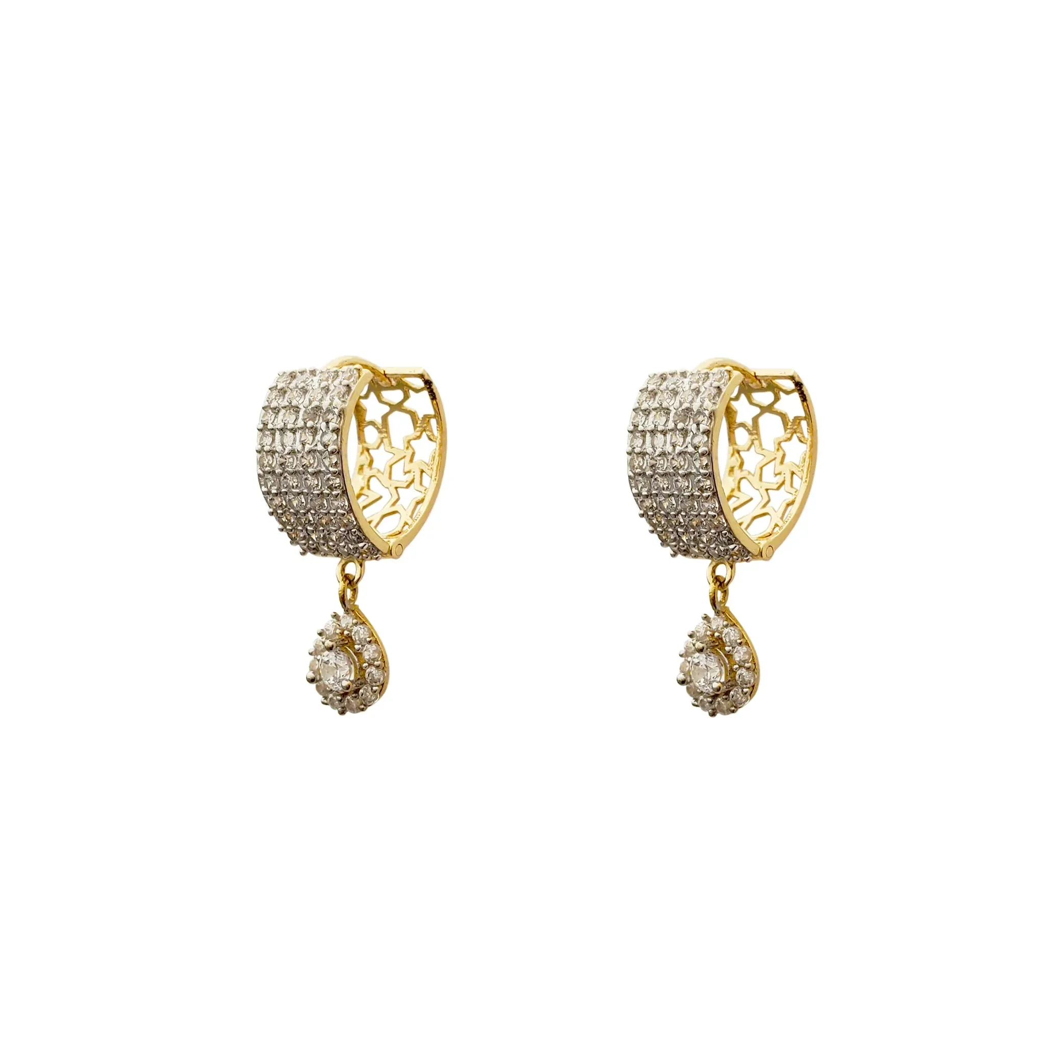 Pave Starry Silhouette Teardrop Huggie Earrings (14K)