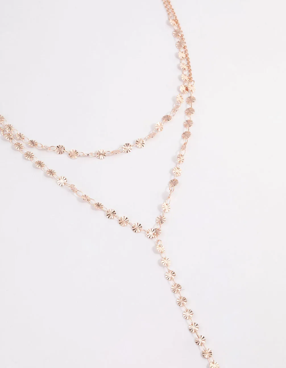 Rose Gold Double Row Dainty Disc Y-Necklace