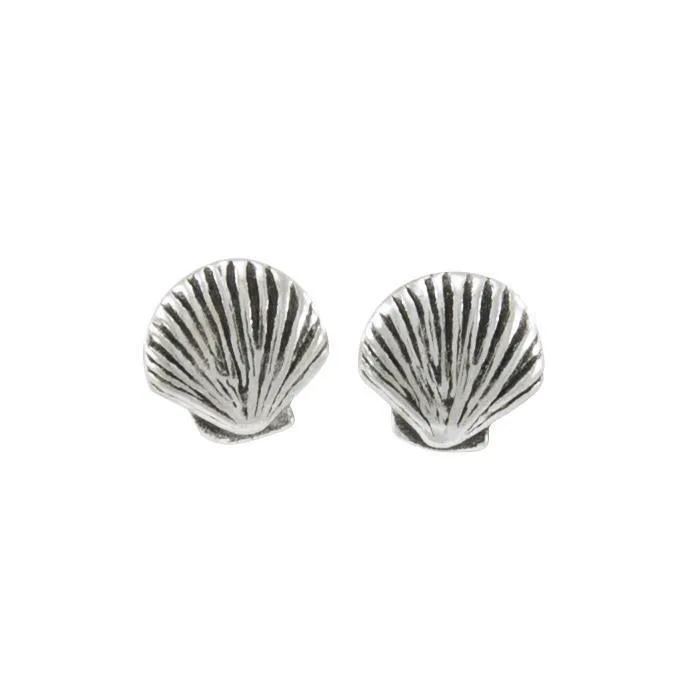 Scallop Shell Sterling Silver Post Earrings TE429