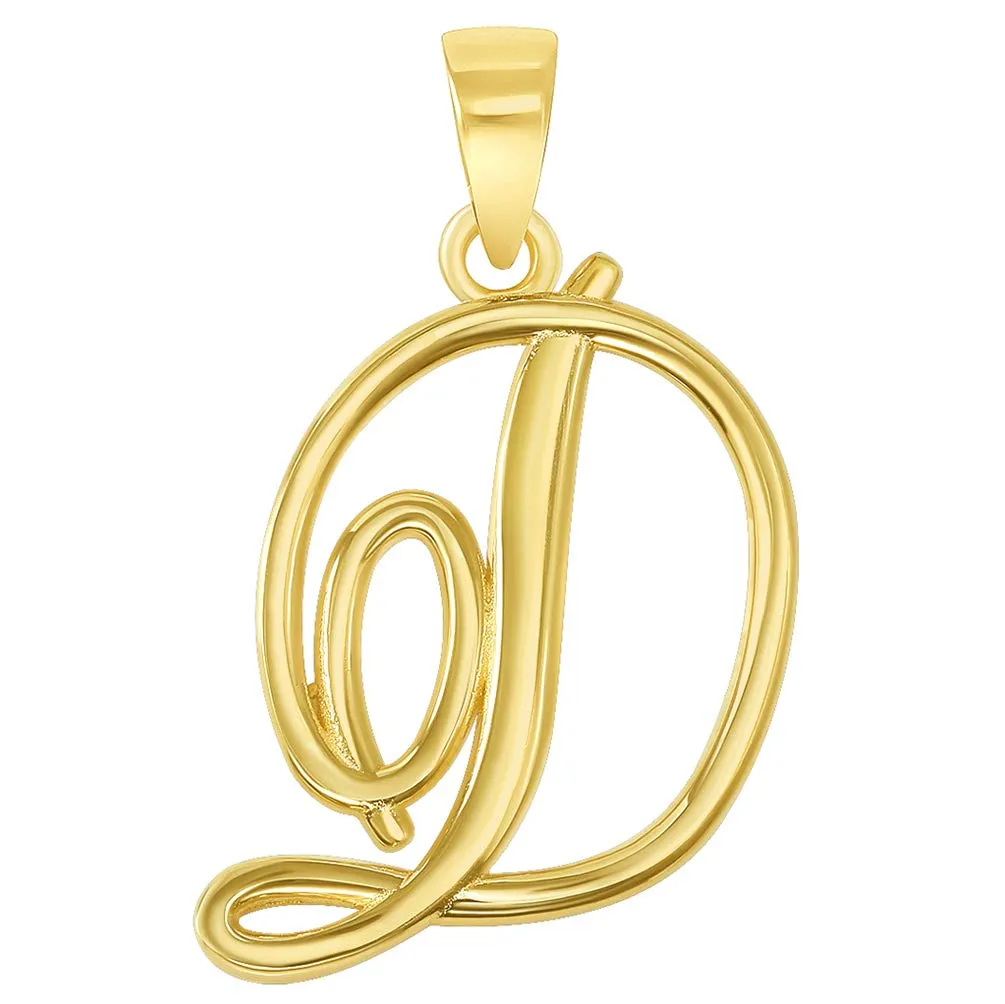 Solid 14k Yellow Gold Elegant Script Letter Cursive Initial Pendant - A to Z