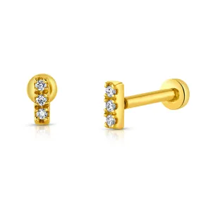TINY BAR FLAT BACK STUD, 14kt Gold
