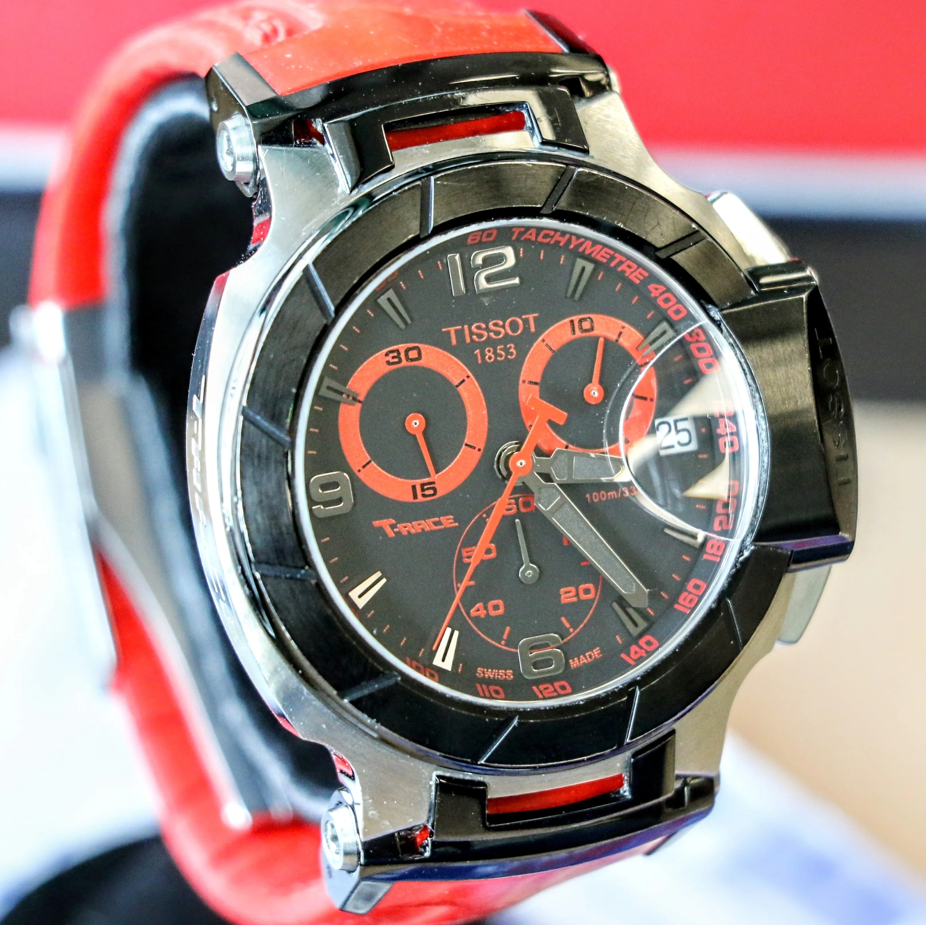 TISSOT T-RACE Chronograph Watch Quartz Date Indicator T048417 A - Original Red Silicone Strap